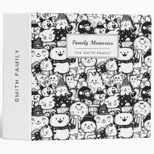 Cute Kawaii Animal Doodle Pattern (2) 3 Ring Binder