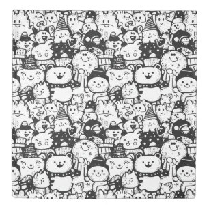 Cute Kawaii Animal Doodle Pattern (2) Duvet Cover