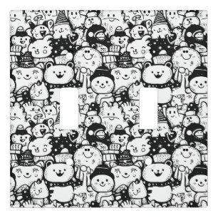 Cute Kawaii Animal Doodle Pattern (2) Light Switch Cover