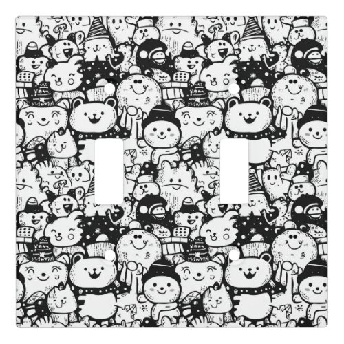 Cute Kawaii Animal Doodle Pattern (2) Light Switch Cover