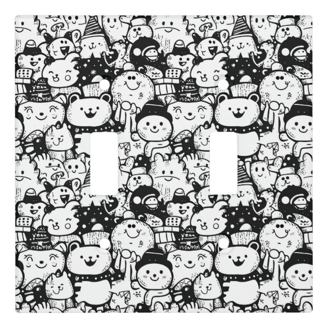 Cute Kawaii Animal Doodle Pattern (2) Light Switch Cover (Front)