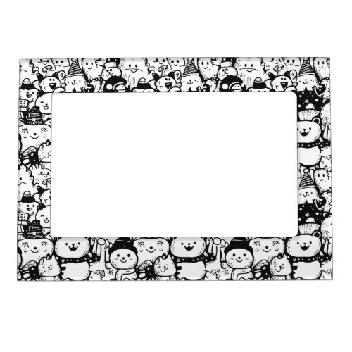 Cute Kawaii Animal Doodle Pattern (2) Magnetic Frame