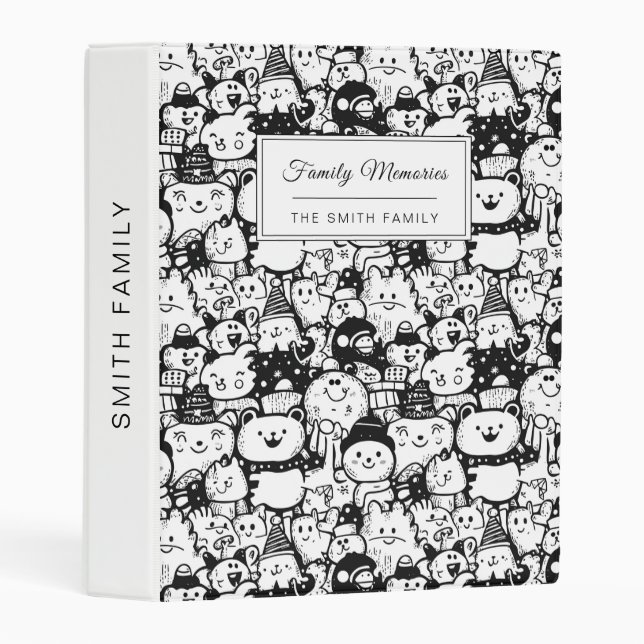 Cute Kawaii Animal Doodle Pattern (2) Mini Binder (Front/Spine)