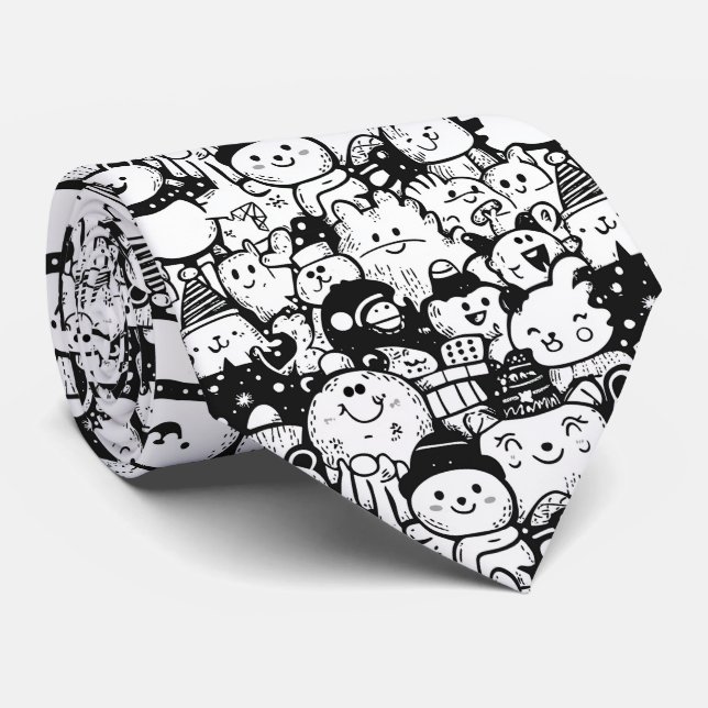 Cute Kawaii Animal Doodle Pattern (2) Neck Tie (Rolled)