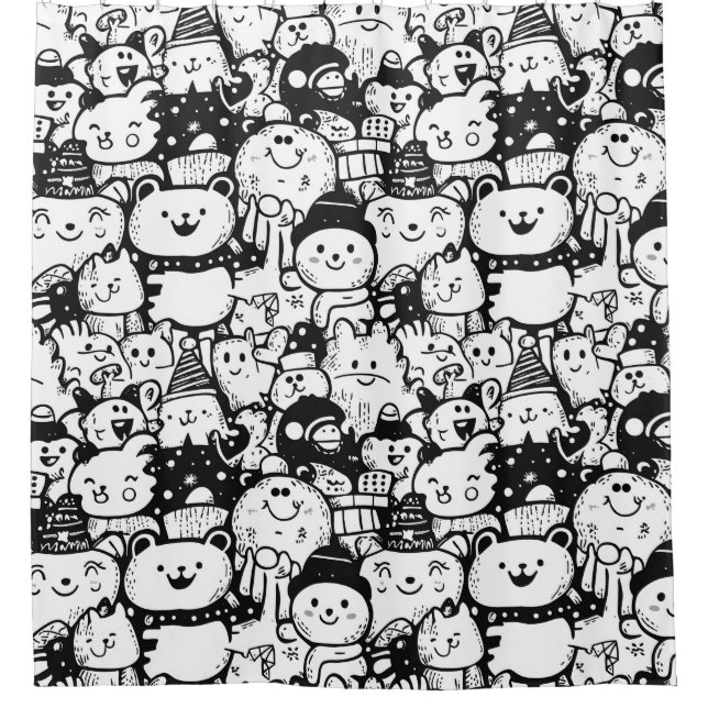 Cute Kawaii Animal Doodle Pattern (2) Shower Curtain (Front)