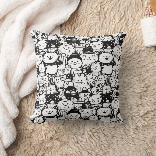 Cute Kawaii Animal Doodle Pattern (2) Throw Pillow (Blanket)