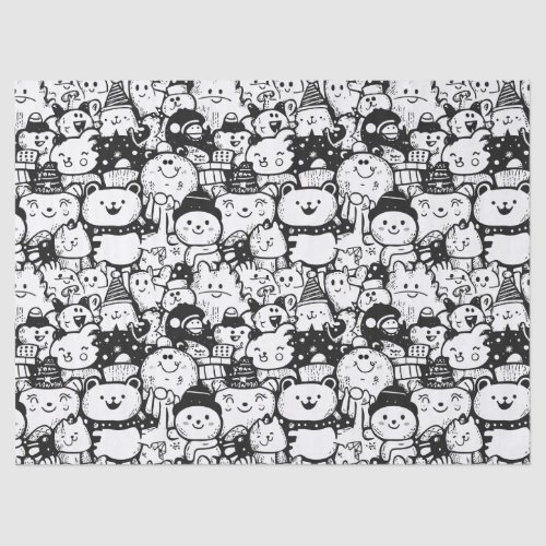 Cute Kawaii Animal Doodle Pattern (2) Tissue Paper