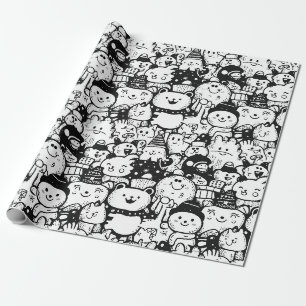 Cute Kawaii Animal Doodle Pattern (2) Wrapping Paper