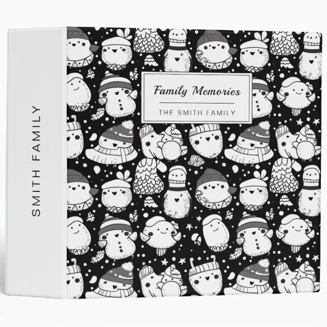 Cute Kawaii Animal Doodle Pattern (3) 3 Ring Binder (Front/Spine)