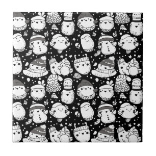 Cute Kawaii Animal Doodle Pattern (3) Ceramic Tile