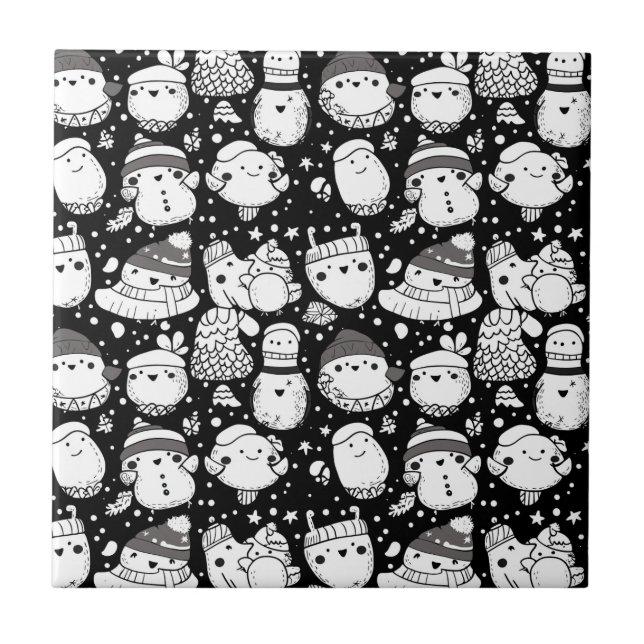 Cute Kawaii Animal Doodle Pattern (3) Ceramic Tile (Front)