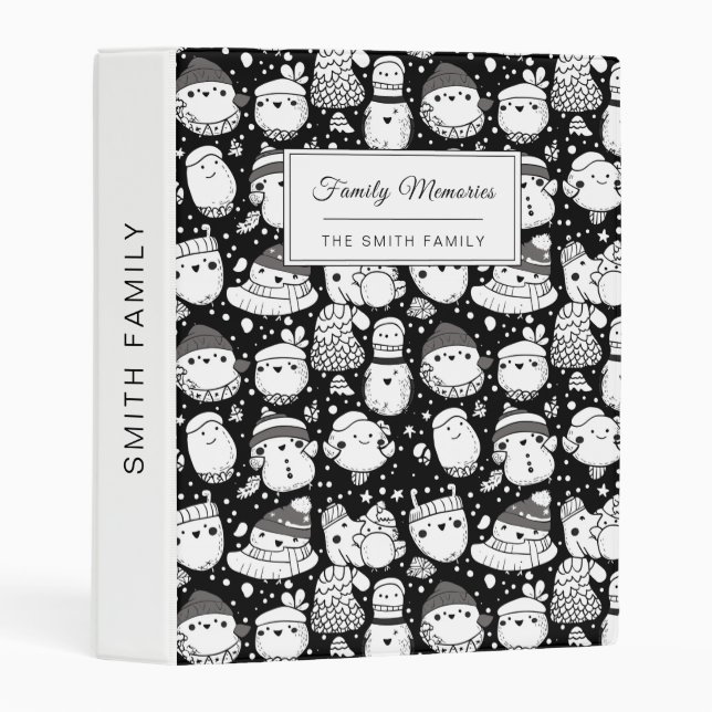 Cute Kawaii Animal Doodle Pattern (3) Mini Binder (Front/Spine)