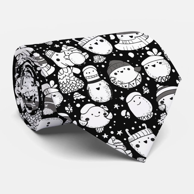 Cute Kawaii Animal Doodle Pattern (3) Neck Tie (Rolled)