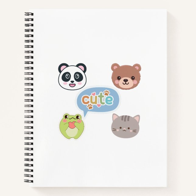 Cute Kawaii Animal Faces | Adorable Cartoon Design Notebook (Front)