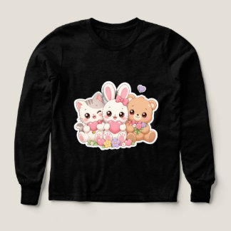 Cute Kawaii Animal Friends Hearts Flowers Pastel T Tri-Blend Shirts