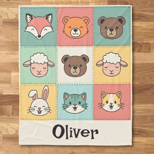 Cute Kawaii Animal Patchwork Nursery Fleece Blanket
