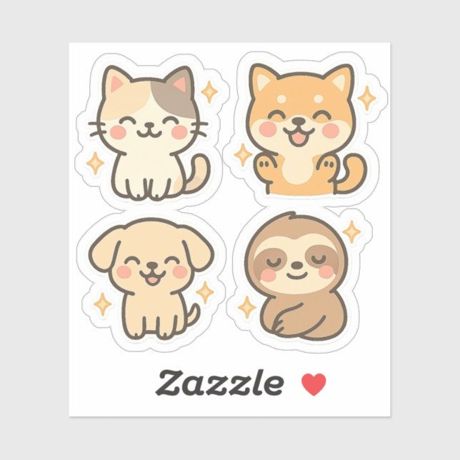 Cute Kawaii Animal Sticker Set | Cat, Dog, Sloth (Sheet)