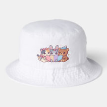 Cute Kawaii Animal Trio Pastel Heart Baseball Hat