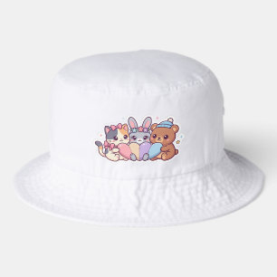 Cute Kawaii Animal Trio Pastel Heart Baseball Hat