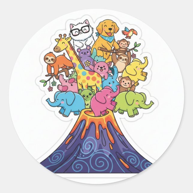 Cute Kawaii Animal Volcano Explosion Sticker (Front)