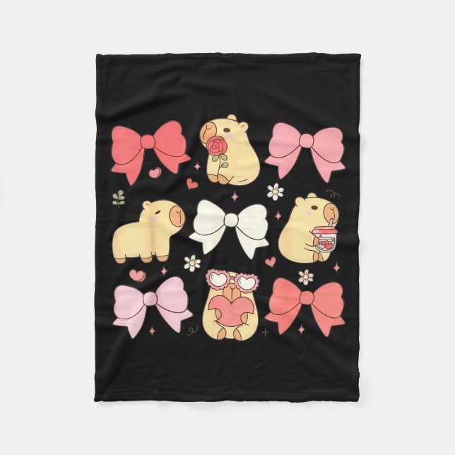 Cute Kawaii Animals And Nk Coquette Bows Aesthetic Fleece Blanket (Front)