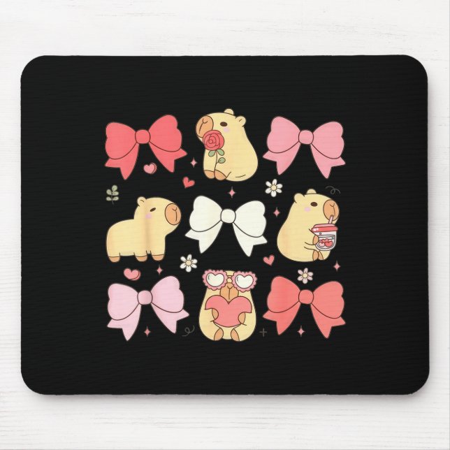 Cute Kawaii Animals And Nk Coquette Bows Aesthetic Mouse Pad (Front)
