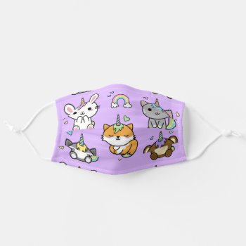 Cute Kawaii Animals Illustration Adult Cloth Face Mask by AllAboutPattern at Zazzle