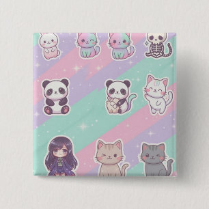 Cute Kawaii Animals Pastel Glitter Badge Button