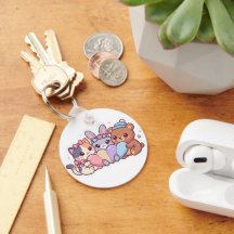 Cute Kawaii Animals Pastel Heart Keychain