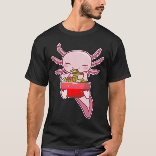 Cute Kawaii Anime Axolotl Eating Ramen Noodles  T_Shirt