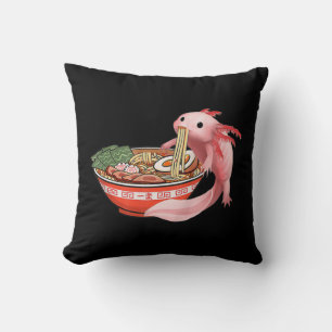 Cute Kawaii Anime Axolotl Japanese Ramen Noodles A Throw Pillow