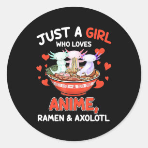 Cute Kawaii Anime Axolotl Japanese Ramen Noodles G Classic Round Sticker