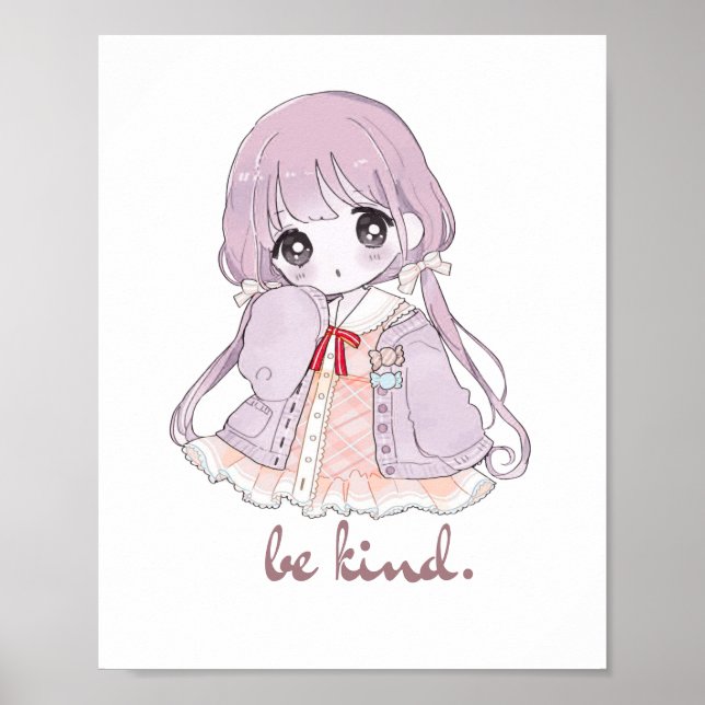Cute Kawaii Anime Girl Be Kind Personalized Notebo Poster (Front)