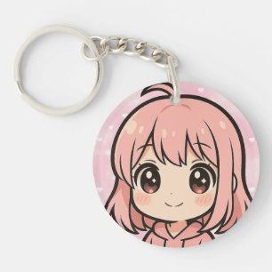 Cute Kawaii Anime Girl Face Keychain