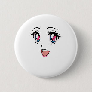 Cute Kawaii Anime Girl Face Manga Style Button