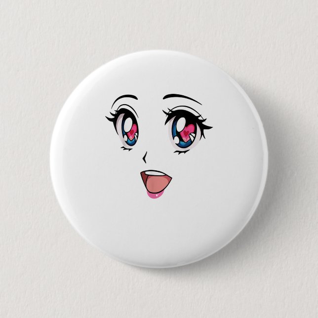 Cute Kawaii Anime Girl Face Manga Style Button (Front)