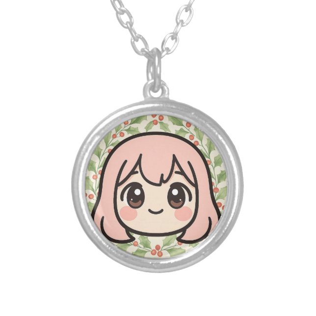 Cute Kawaii Anime Girl Face Necklace – Pastel Chib (Front)