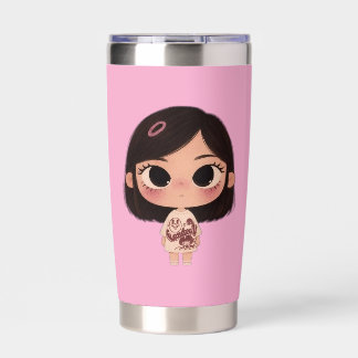 Cute Kawaii Anime Girl Pink Travel Mug Stainless  Insulated Tumbler