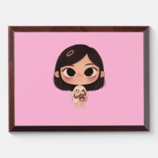 Cute Kawaii Anime Girl Pink Wood Plaque