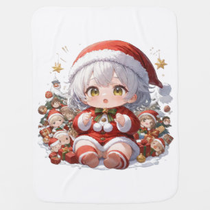 Cute Kawaii Anime Girl Santa Christmas Baby Blanket