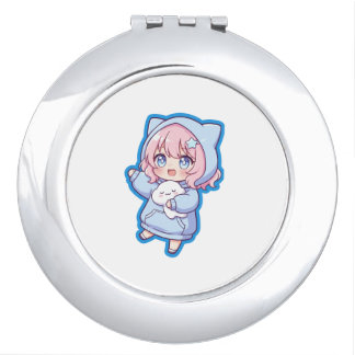 Cute Kawaii Anime Girl Sticker Compact Mirror