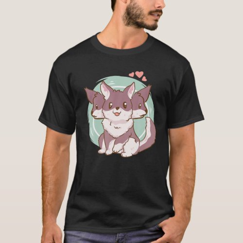 Cute Kawaii Anime Three Headed Fox Foxes Aesthetic T_Shirt