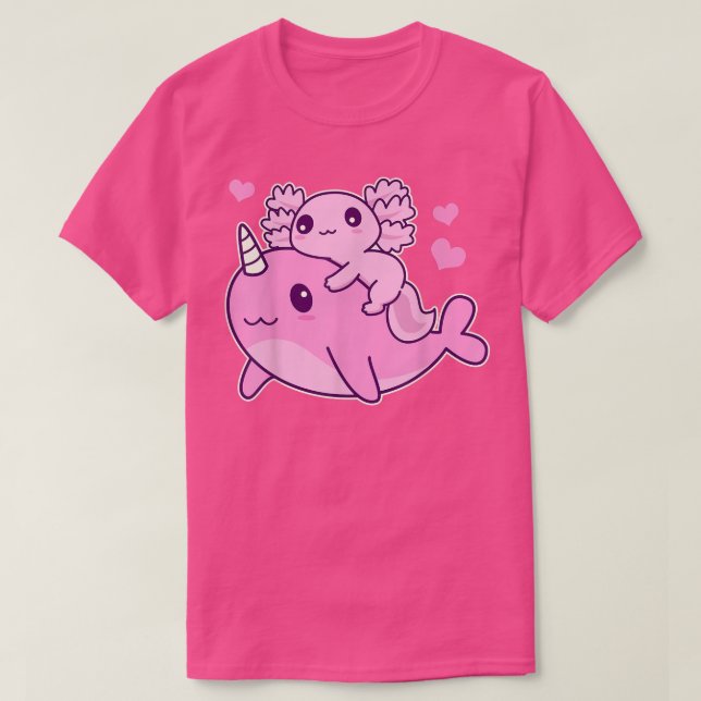 Cute Kawaii Aolotl And Narwhal  Anime Whale  T-Shirt (Design Front)