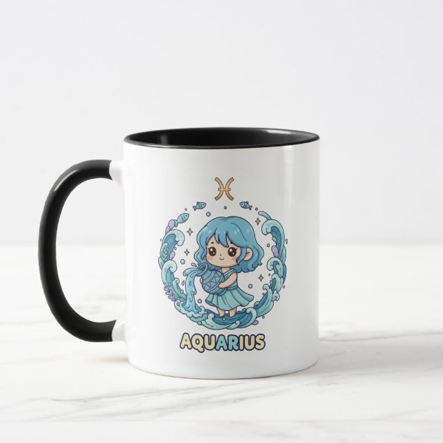 Cute Kawaii Aquarius Zodiac Sign Mug (Left)
