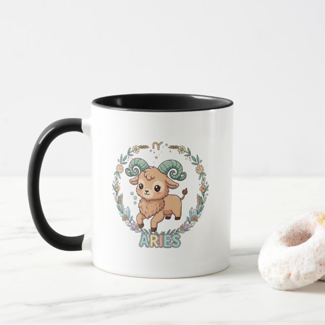 Cute Kawaii Aries Zodiac Sign Mug (With Donut)