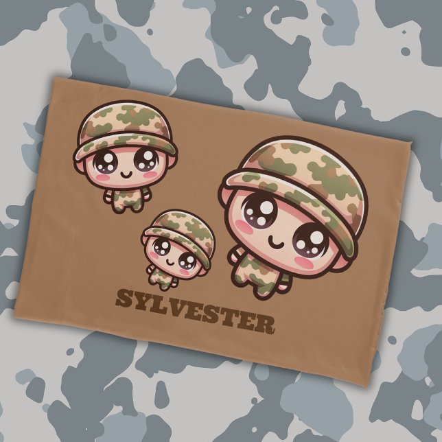 Cute Kawaii Army Camouflage Monogram on Brown | Pillow Case (Creator Uploaded)