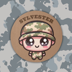 Cute Kawaii Army Camouflage Monogram on Brown Rug