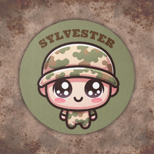 Cute Kawaii Army Camouflage Monogram on Green Rug