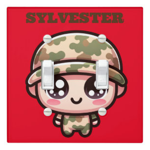Cute Kawaii Army Camouflage Monogram on Red Light Switch Cover