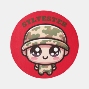 Cute Kawaii Army Camouflage Monogram on Red Rug